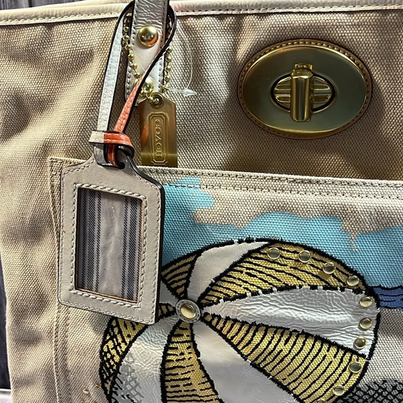 RARE: Coach-Pierre Le Tan Collab Beach Umbrella Canvas Tote with card holder. - Picture 2 of 16